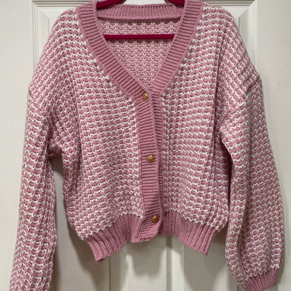 Pink and White Knit Sweater